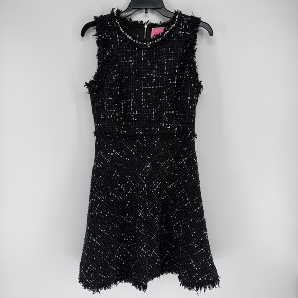 kate spade Dresses & Skirts - Kate Spade New York Embellished Tweed Dress Black White Fray Hem Womens Size 4